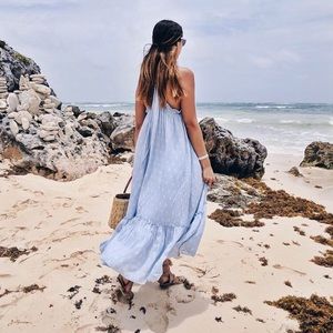 Misa Los Angeles blue/white maxi dress - size xs